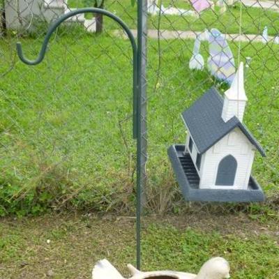 Bird house feeder with shephard's hook, bird plant
