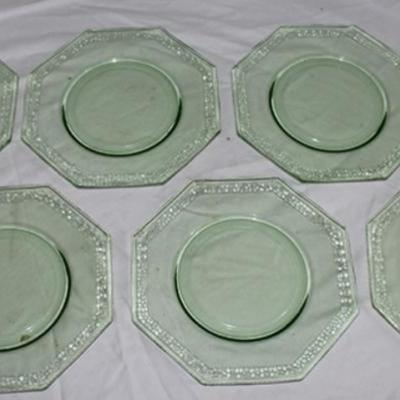 Set of 6 green depression glass plates
