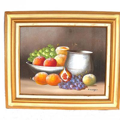 Framed and matted oil on canvas still life
