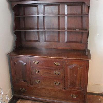 Antique hutch with plate rack shelves
