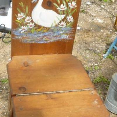 Vintage wooden iron board with step stool
