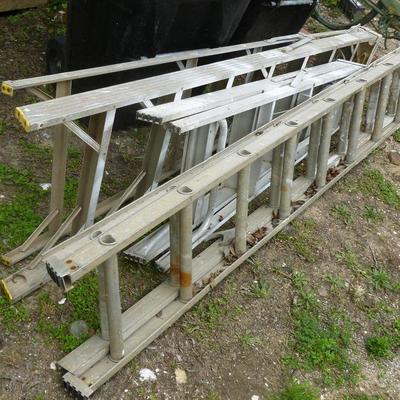 Box lot of ladders, 3 large, 1 small
