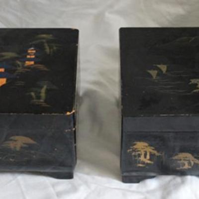 Two black lacquered music boxes made in Japan
