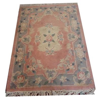 Wool Area Rug with Pink Floral Design, Machine Mad
