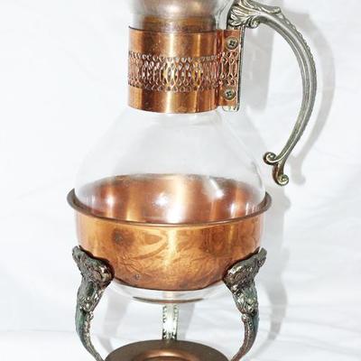 Copper and brass tea pot warmer
