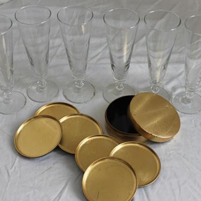 Set of 6 Tall Beer Glasses and Coasters in Box
