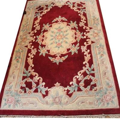 Wool Area Rug with Floral Design, Machine Made

