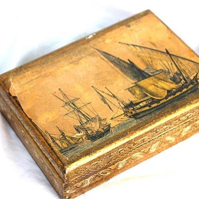 Decorative wooden box with nautical scene
