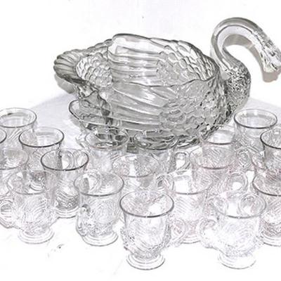 Swan Punch Bowl and 21 Swan Cups

