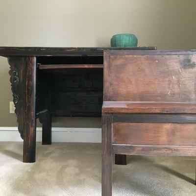 Unique Hand Carved Desk with Tuck Away Chair 