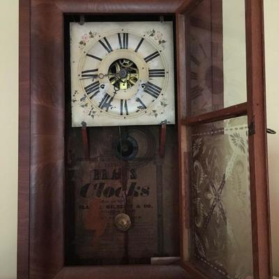 Antique Gilbert and Co Brass Clock with Etched Glass 