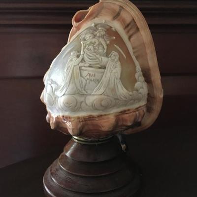 Carved Conch Shell Lamp 