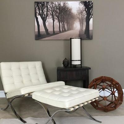 Knoll Barcelona Chair and Ottoman in White Leather