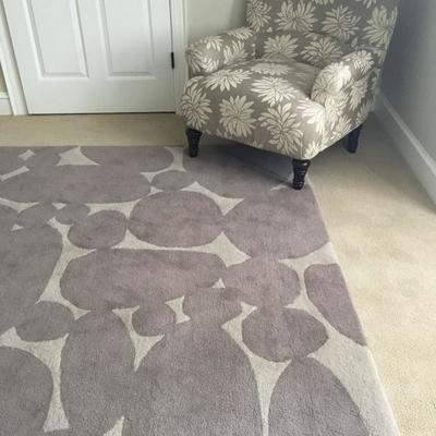 Contemporary Rug, Floral Upholstered Armchair 