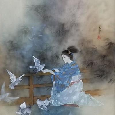 Lena Liu Chinese American Watercolor with Gouache on Silk