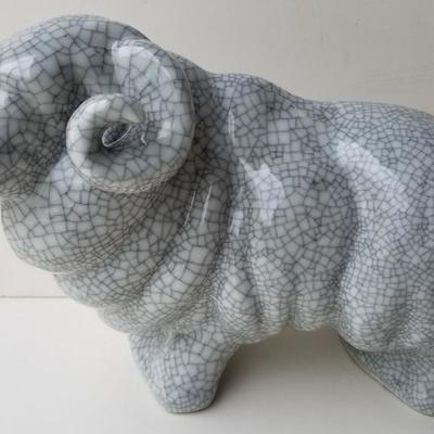 Artist and Studio Signed Republic Crackle Glaze Ram with Papers