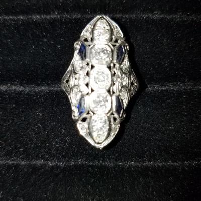1.1ct+ Diamonds with Sapphire Accents set in 14k White Gold Ring