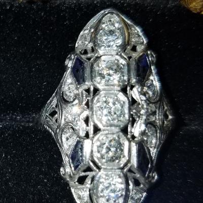 1.1ct+ Diamonds with Sapphire Accents set in 14k White Gold Ring