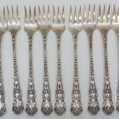 12 Sterling Silver Antique American Oyster Forks in the Imperial Chrysanthemum Pattern by Gorham. This pattern was designed by  William...