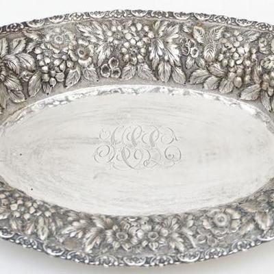 19th c. Sterling Silver Ornate Floral Repousse Bread Bowl. Made by Frederick Bucher of Baltimore Baltimore, MD  1876-1929.