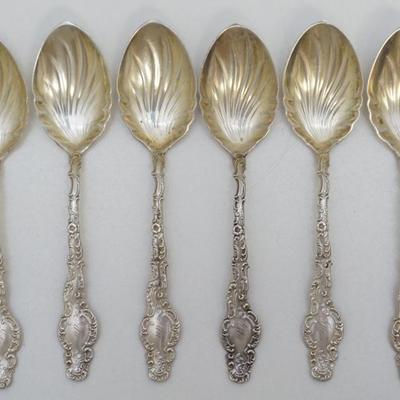 Six hard to find Durgin Sterling Silver Ice Cream Spoons in the 