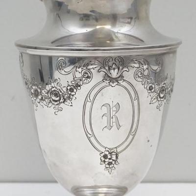 American sterling silver water pitcher with floral swags, bows and a 