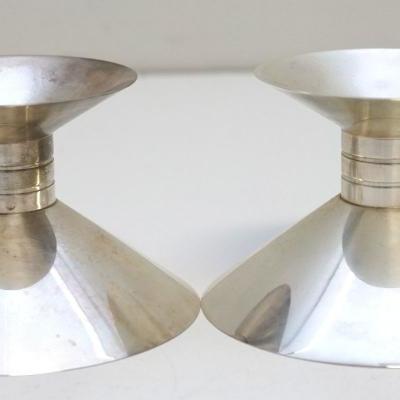 Matched Pair of Mid-Century Modern Tiffany & Co. Sterling Silver Candlesticks. Date Mark for 1947-1956 under the directorship of Louis...