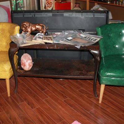 Kroehler slipper chairs and industrial wood and iron table