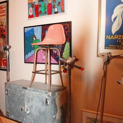 salmon fiberglass swivel chair, awesome industrial cabinet