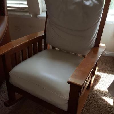 Oak Arts and Crafts Rocker with leather seat