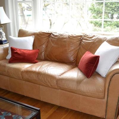 Leather sofa with nailhead trim