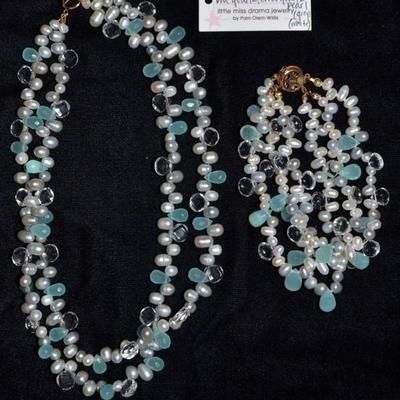 Quartz and pearl necklace and matching bracelet