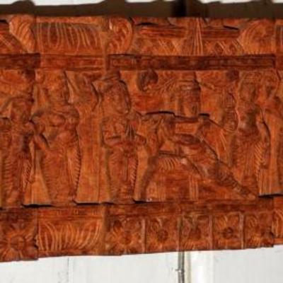 Antique Asian India Religious Carved Wood Panel Buddhism Dancing Shiva Parvati 
