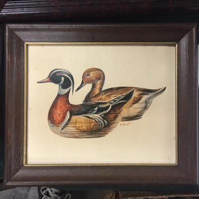 Pair Of Duck Prints- Rustic Wooden Frames Signed Andres Orpinas