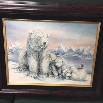 Mama Polar Bear &2 Cubs-Ltd Ed Signed Doug Lindstrand print 2002