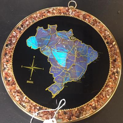 Framed Maps of Brazil w/ Butterfly Wings