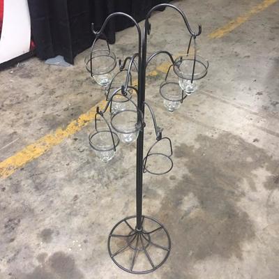 Wrought Iron Stand with 7 Glass Candle Holders