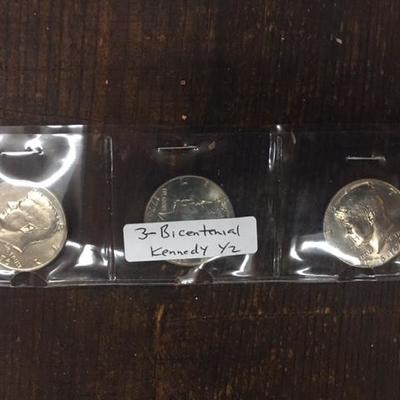 3- Bicentennial Kennedy 1/2 Dollars-40% Silver