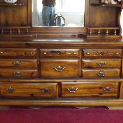 Colonial Dresser with Mirrored Hutch