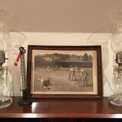 Cricket Print, Crystal Candle Stick Lamps 