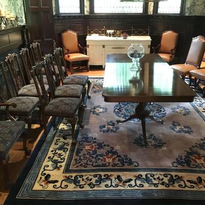 Fine Dining? Antique Double Pedestal Table with your Choice of Pierced Splat or Cognac Leather with Nailhead Trim