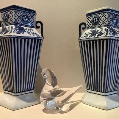 Blue and White Vases, Crystal Dove