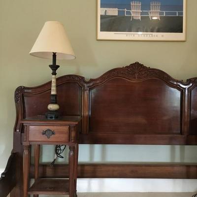 Antique Style Queen Bed, Vintage Bed Side Tables, Pair