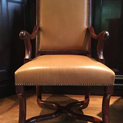 Detail Cognac Leather Chairs, set of TEN, with Nailhead Trim from Minton Spindel 
