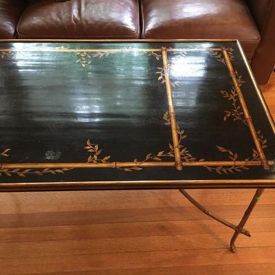 Black Lacquered Chinoiserie Cocktail Table with Brass Hoofed Base 