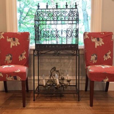 Pottery Barn Slip Cover Chairs, Bird Cage on Stand 