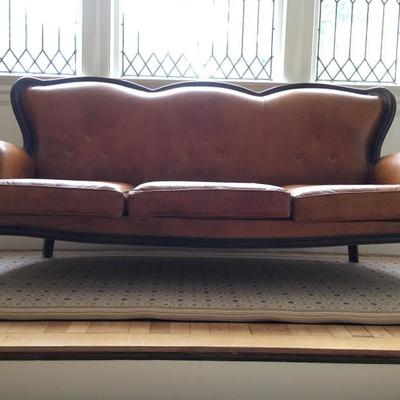 Leather Three Seat Sofa with Nailhead Trim 