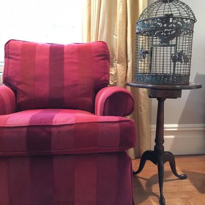 Crate and Barrel Armchair, Antique Stand with Drawer