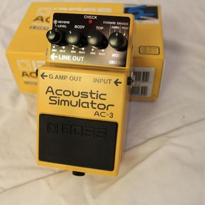 Item# 25 BOSS AC-3 Acoustic Simulator

Price: $40.00

	â€¢Advanced modeling for authentic acoustic guitar sounds
	â€¢Fine-tune controls...