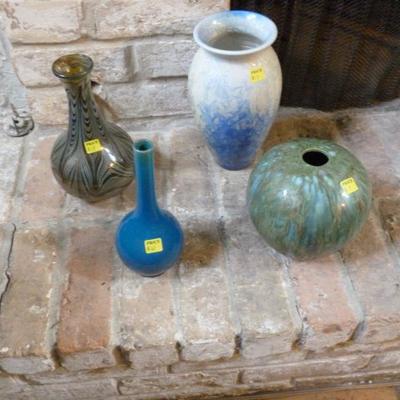 Vintage pottery and art glass vases